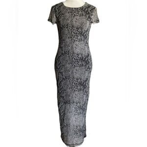 No Boundaries Mesh Gray Patterned Midi Dress